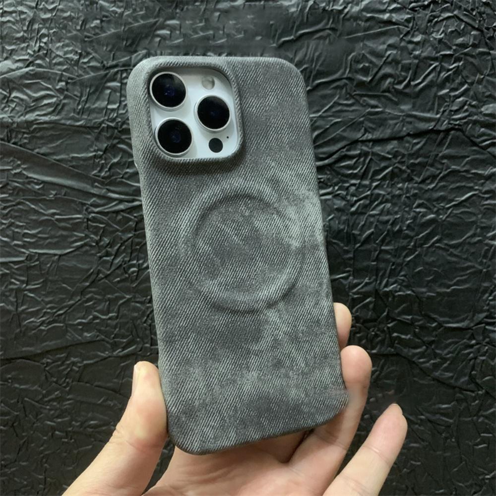 Luxury Magnetic Denim forMagsafe Case foriPhone 17 Air 16 15 14 13 12 Pro Max Plus PU Leather Wireless Charge Half-Frame Cover