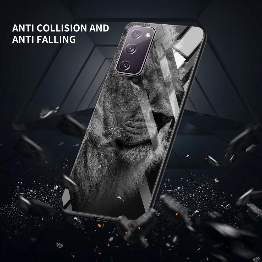 Tempered Glass Case For Samsung Galaxy S22 S20 S21 FE S10 S9 S8 Plus Ultra S10Lite Wolf Dog Cat Bird Lion Tiger Animal Shell