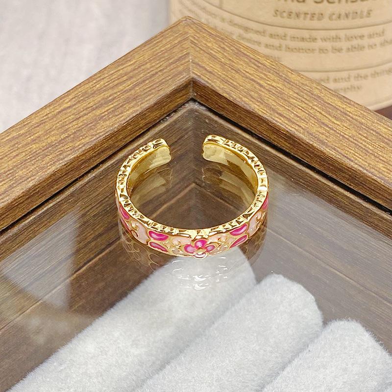 Medieval Vintage Colored Enamel Flower Butterfly Opening Ring Female Retro Niche High-End Light Luxury Ring