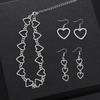 Hollow Heart Shape Necklace Set for Women , Minimalist Cool Style , Light Jewelry Set with Necklace Earrings Bracelet