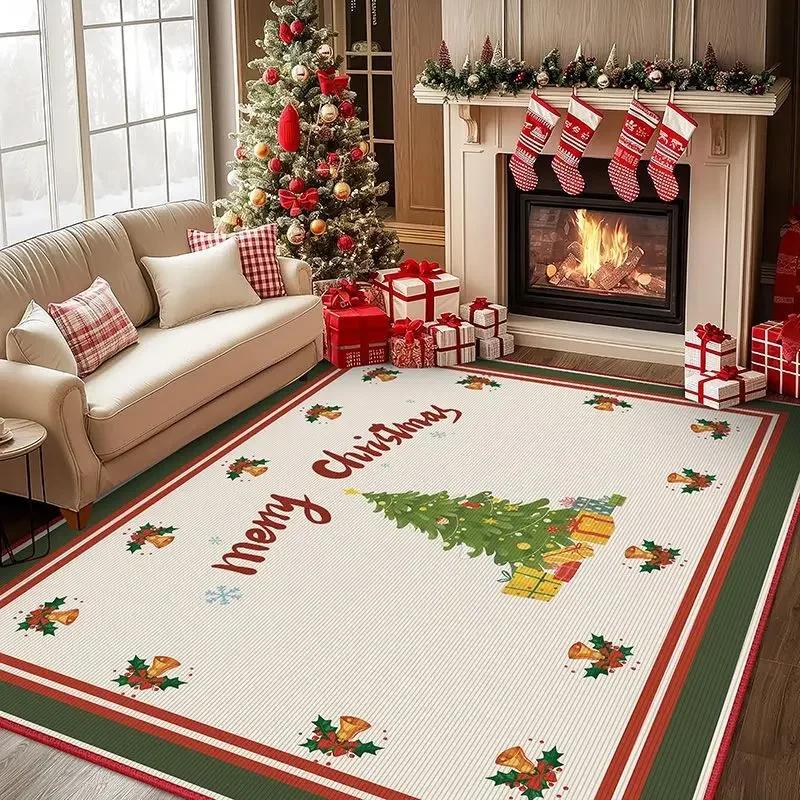 Christmas Poinsettia Red Green Carpet for Living Room Home Decor Sofa Table Large Area Rugs Hallway Balcony Mat Non-slip Doormat