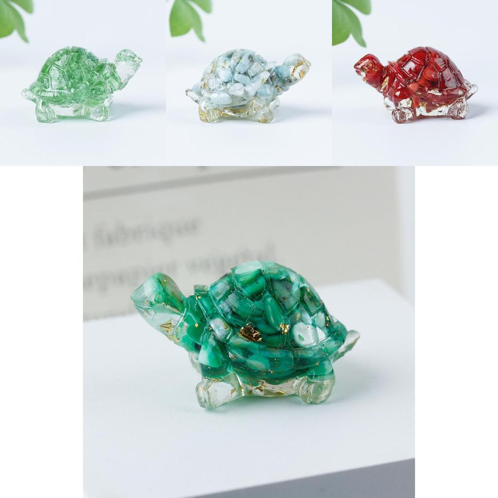 Resin Turtle Aquarium Decor With Natural Crystal Chips For Home Office And Gift