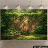 2D Planar Courtyard Landscape Banner Background Featuring Wooden Fences and Green Plants with Both Indoor and Outdoor Scenes