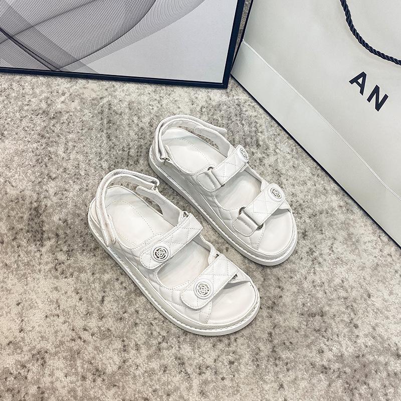 Sandals for Women 2025 New Fairy Style Genuine Leather Velcro Summer New Versatile Flat Bottom Women's Shoes Ins Trend