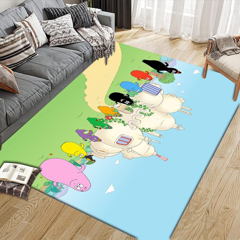 Barbapapa Flannel Printed Carpet, Home Sofa Decoration for Living Room & Bedroom, Non‑Slip Play Flannel Floor Mat for Game Room