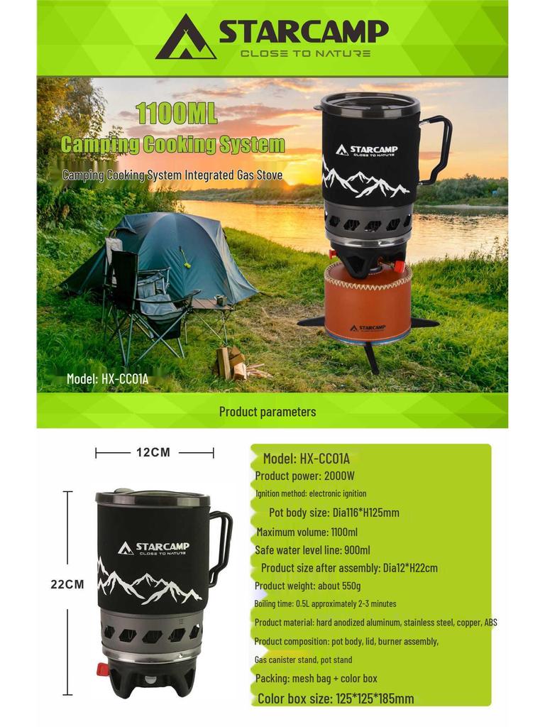 1100ML Portable Outdoor Camping Gas Stove & Cookware Set