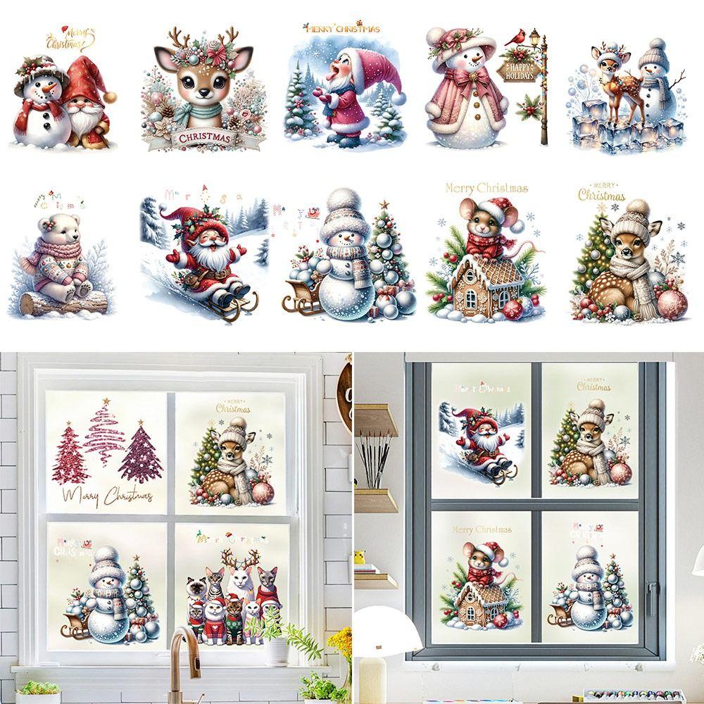 Multicolor Christmas Electrostatic Stickers Santa Clause Reindeer Cartoon Shopwindow Decals DIY Party Supplies Xmas Tree Sticker