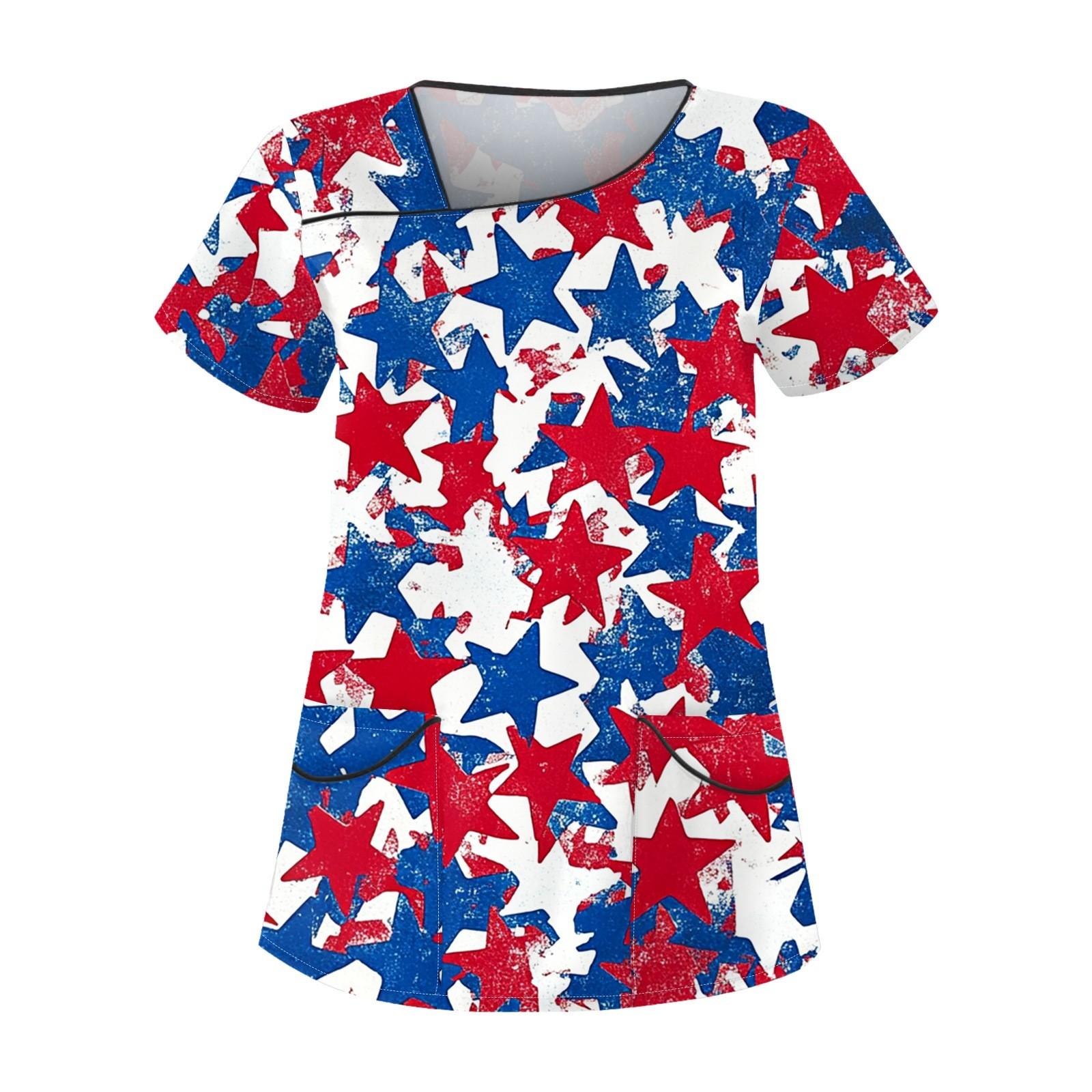 

Women s Printed Work Clothes With Skew Collar And Double Layer Pocket Basic Tops Pullover S червоний