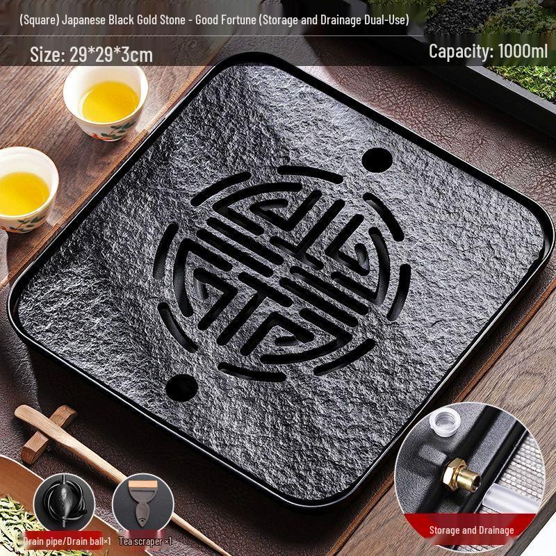 Modern Black Gold Stone Tea Tray
