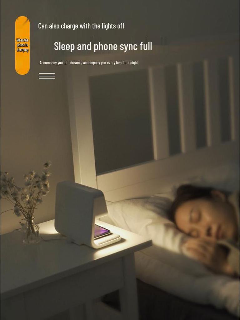 10W Wireless Charging Bedside Lamp with Alarm Clock & Three-Level Dimming Night Light