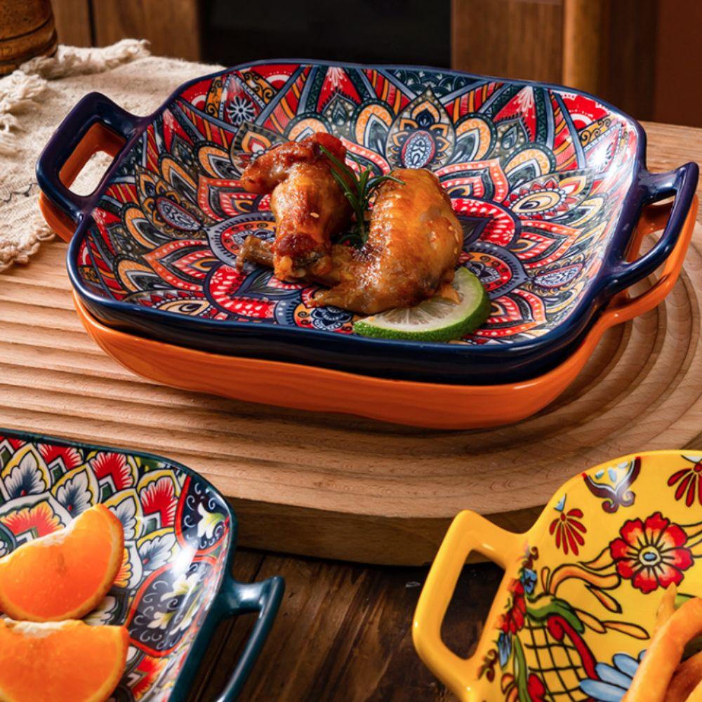 Square Dinner Plate Colorful Salad Dish Household Fruit Plate  Microwave