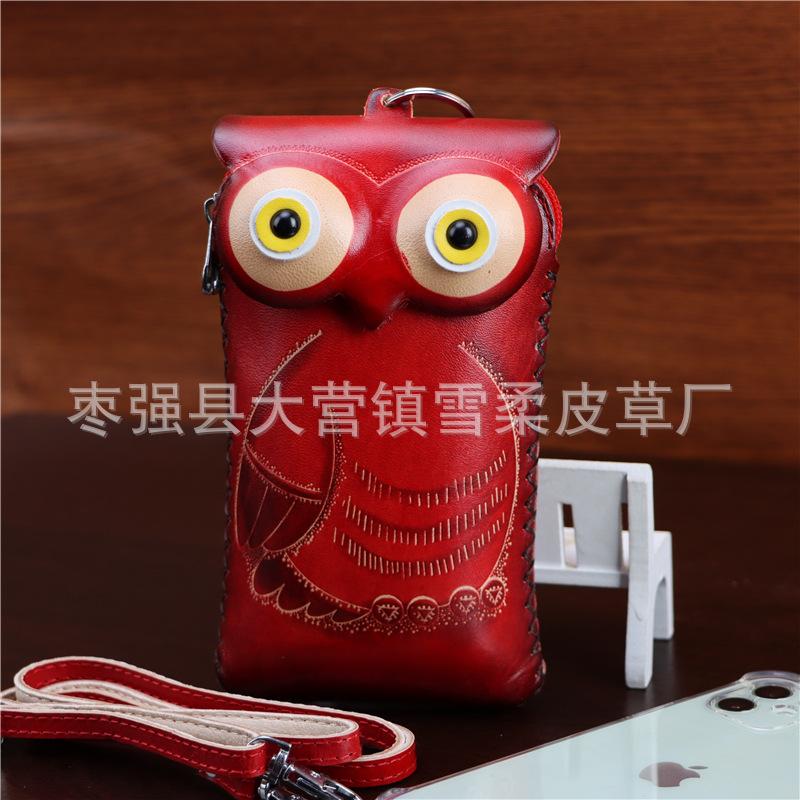 First Layer Cowhide Cartoon Bee Mobile Phone Bag Shoulder Messenger Bag Cute Animal Hand Carry Cosmetic Bag Bee Wallet