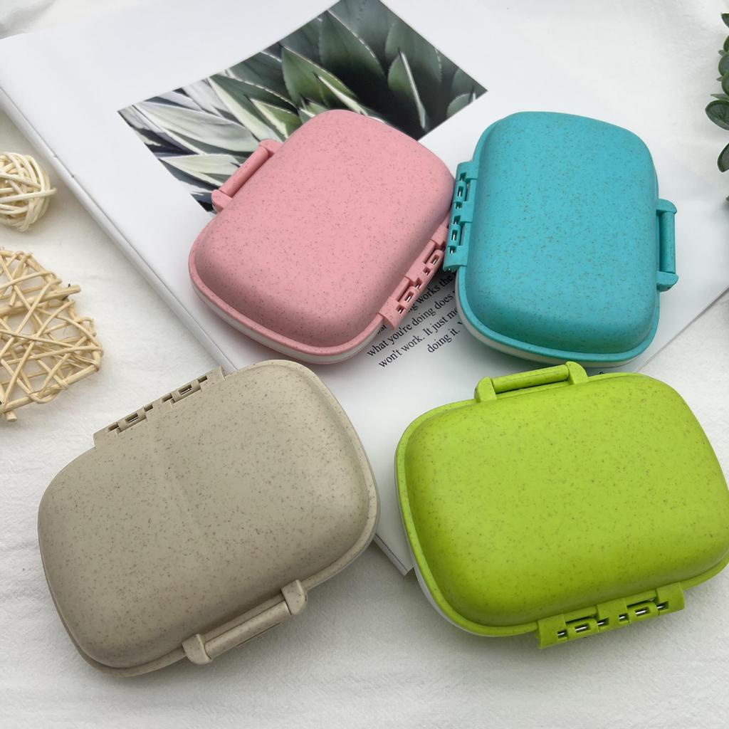 Wheat Straw 8-Compartment Portable Pill Organizer - Moisture-Proof Weekly Medicine Holder