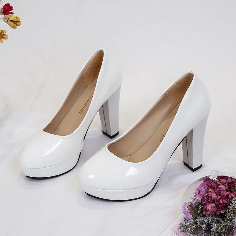 Mary Jane shoes buckle style occupation high heels thick heel versatile high one belt small patent leather casual waterproof table