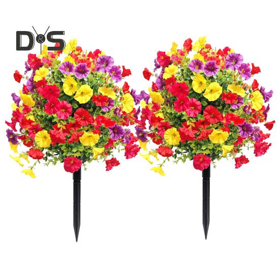 Faux Morning Glory Flowers Artificial Morning Glory Bush with Ground Spike Realistic Fake Greenery Shrubs for Outdoor Indoor Farmhouse Porch Patio