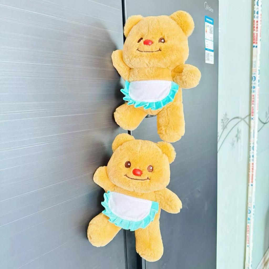 Internet celebrity yellow bear refrigerator sticker pendant apron bear plush doll cute toy personality creative magnetic doll