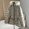 Winter Europe Station Fox Hair Big Fur Collar Hooded Waist Slim White Duck Down Jacket Women