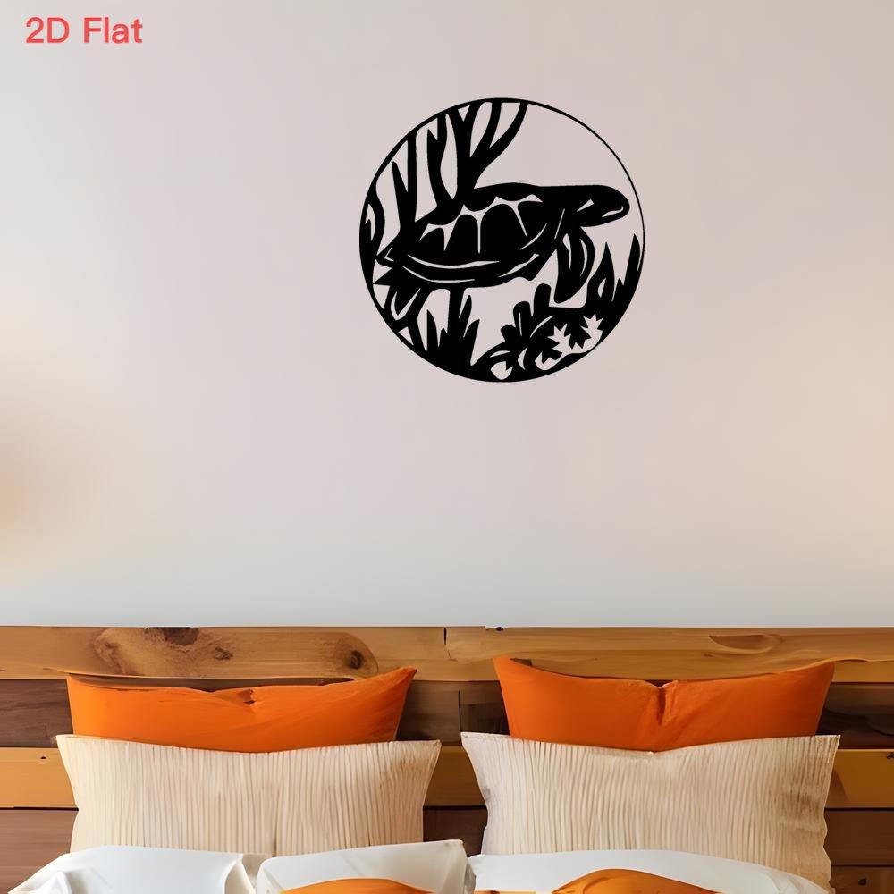 2D Flat Laser Cut Black Iron Turtle Wall Art, Ocean Theme Seaweed Marine Decor for Aquarium Fish Bathroom Wet Area Office Room