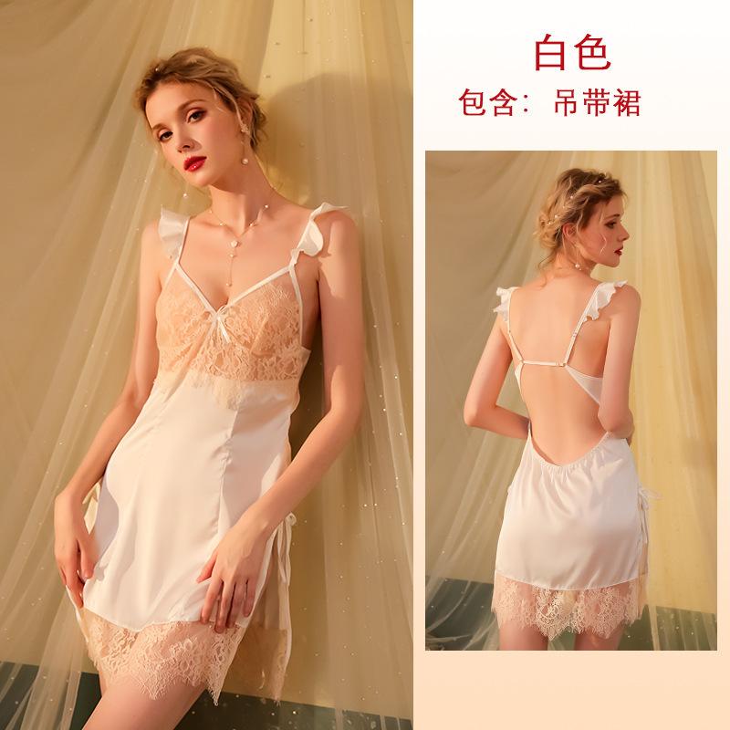 Multi-Style Pure Desire Lace Nightgown V Mesh Patchwork Satin Skin-Friendly Cami Loungewear Versatile Seductive Sleepwear with Diverse Style Options