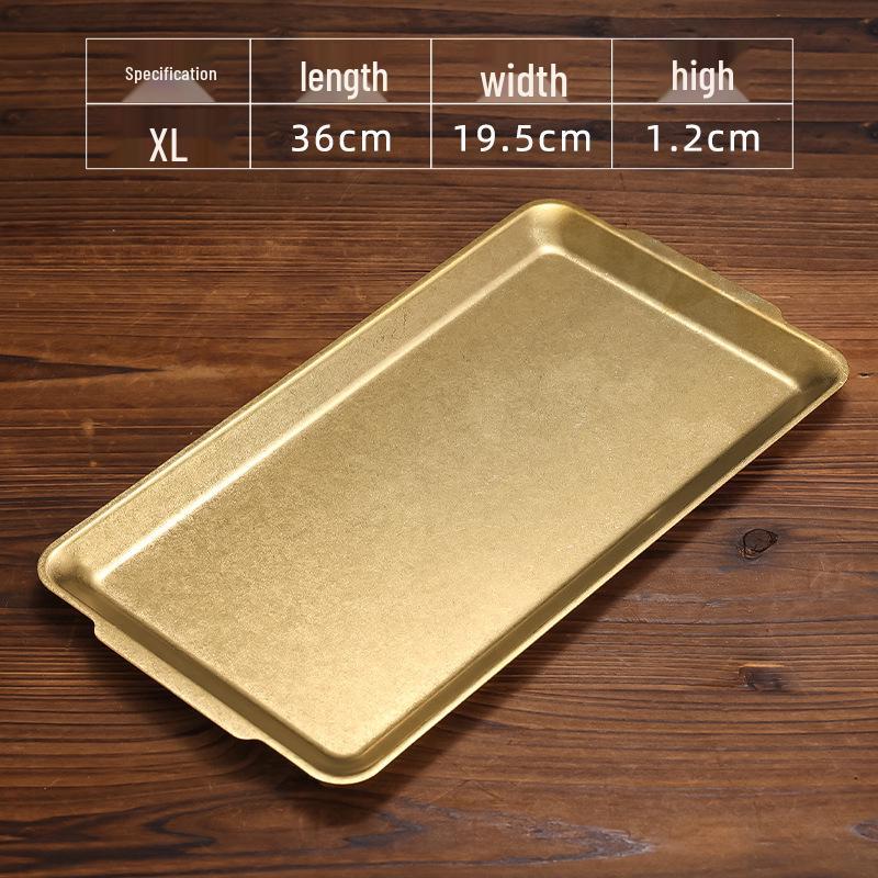 Retro Gold Stainless Steel Tableware Set: Rectangular Plate, Seasoning Dish, Bowl, Water Cup, Chopsticks, Spoon.