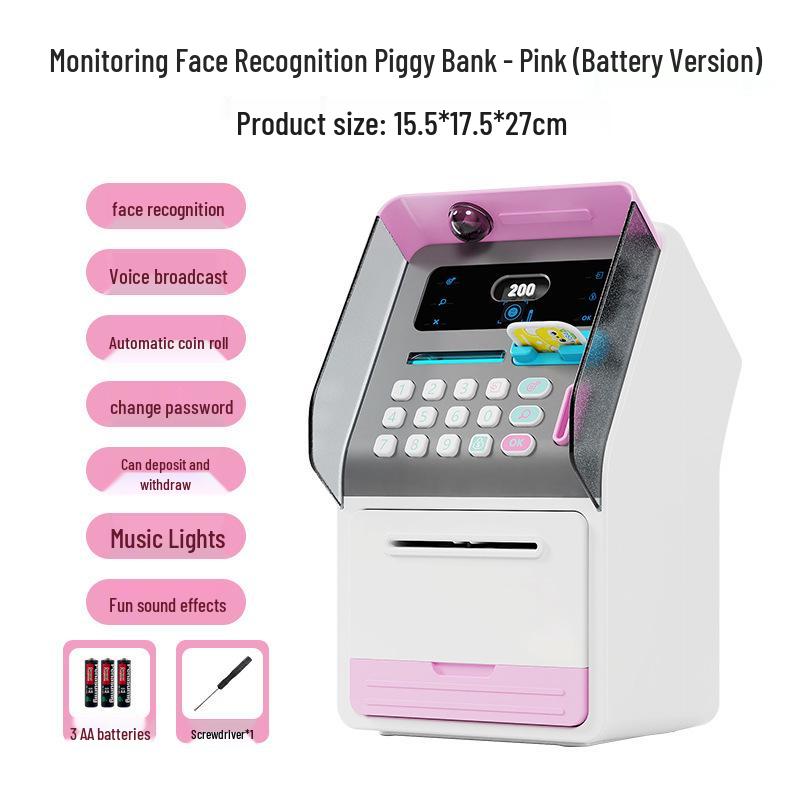 Smart ATM Money Box with Face Recognition and Password, Automatic Coin Loader - Children's Toy Safe