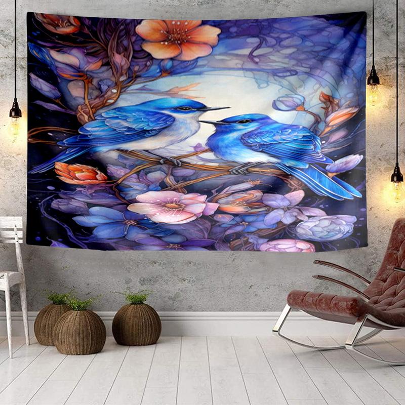 Blue Birds In Blossoms Tapestry Room Decoration Wall Hanging for Living Room Bedroom, Dormitory, Birthday and Christmas Gifts