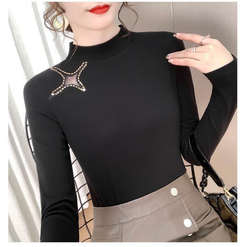 Hřejivá základní vrstva se sametovým jednobarevným tričkem na podzim zimu, úzký střih, všestranný polorolák, top v západním stylu, malé tričko