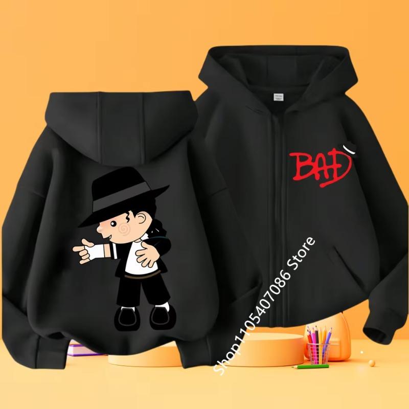 Felpa con cappuccio e zip per bambini, cardigan, top rosa per bambina e nero per bambino, felpa con cappuccio per bambini dai 3 ai 12 anni, autunno, cappotto stile Michael Jackson con zip
