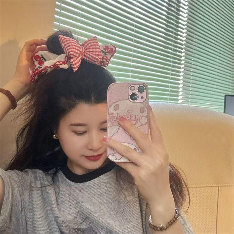 Red Cherry Plaid Bow Hair Tie Scrunchie