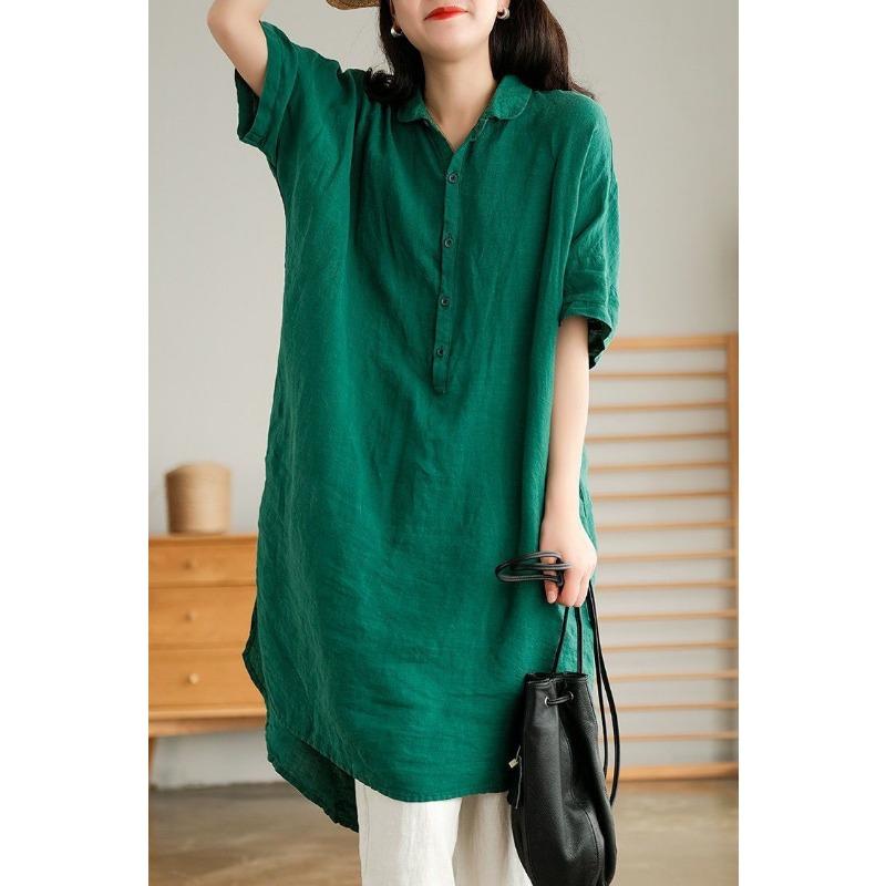 Fashion Short Sleeve Women's Medium and Long Shirt Summer Thin Loose Lapel Office Ladies Elegant Blouse Buttons Tops Women's Clothing