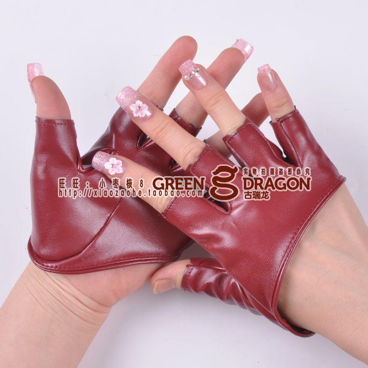 Women's gloves sexy half palm fingerless gloves Women jazz dance ds PU leather semi-finger gloves motorcycle gloves
