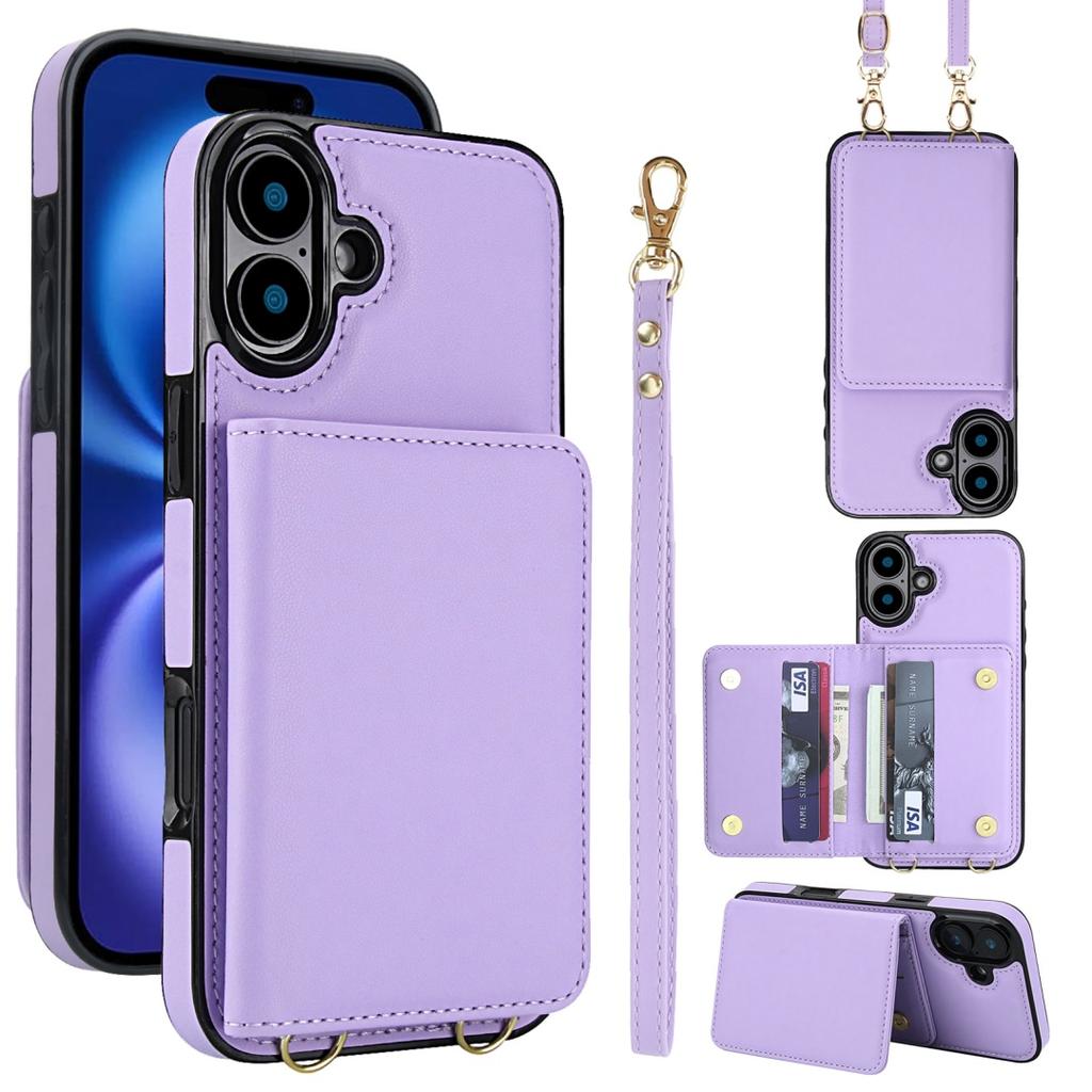 For iPhone 7 - 16 Series! 7 - Color PU Leather Multifunctional Phone Case with Card Slots, Wrist Strap, Lanyard & Kickstand