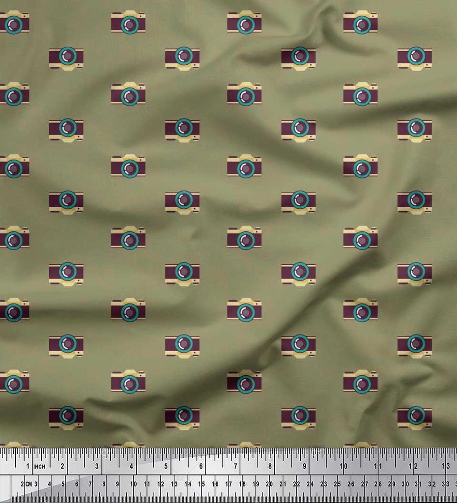 Soimoi Japan Crepe Satin Fabric Camera Shirting Fabric Prints By Metre 42 Inch