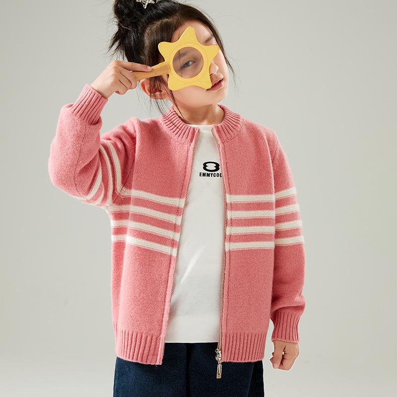 Kids' Wool Zip Cardigan: High-Collar Knit Sweater for Boys & Girls - Korean Casual Cashmere Trend.