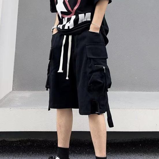 Men Cargo Shorts Elastic Waist Adjustable Drawstring Sport Shorts with Multi Pockets Wide Leg Casual Shorts