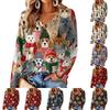 Women's V-Neck Long Sleeve Christmas Printed Lightweight Top for Spring and Summer