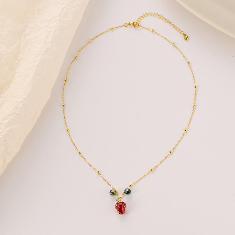 Подвеска-ожерелье с клубничным цирконом - Модная японская и корейская женская мода, цепочка на ключицу