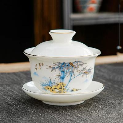 120ml Hand-painted White Porcelain Gaiwan High-quality Mutton Fat Jade Porcelain Teacup Portable Ceramic Teaware Tea Infuser
