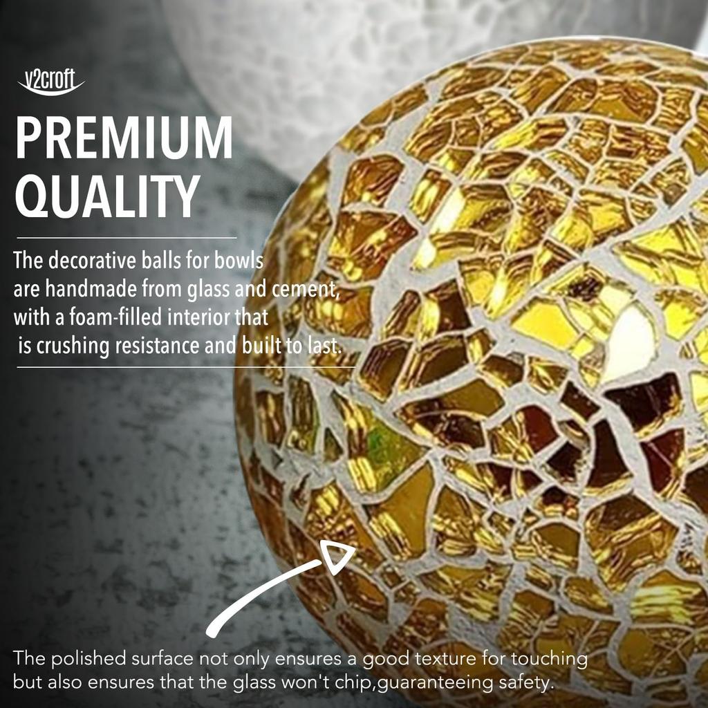 2.4 in Decorative Orbs Glass Balls Set of 6,Mosaic Sphere Globe for Whole Housewares,Wedding/Birthday,Bowls,Vases Dining Table Centerpieces (Gold)