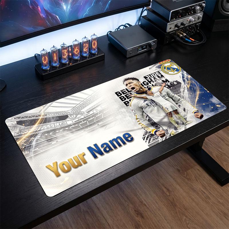 Jude Bellingham Custom Large Mouse Pad, Personalized Name Text Print, Football Logo Non‑Slip Desk Mat Gaming Gift
