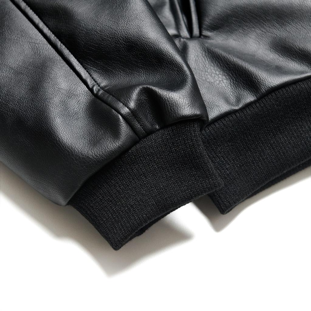 Gnok Leather Varsity Jacket [Black]