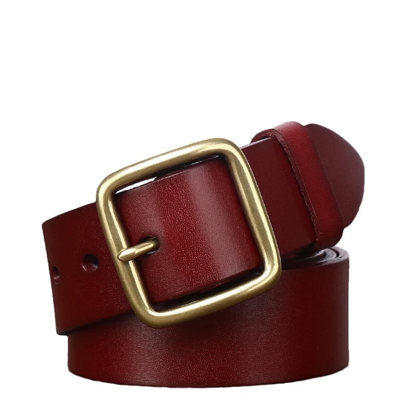 Belt Medium Business First Layer Cowhide Cowhide Copper Buckle Red Belt Genuine Leather Retro Buckle Fashion Universal Pin Buckle