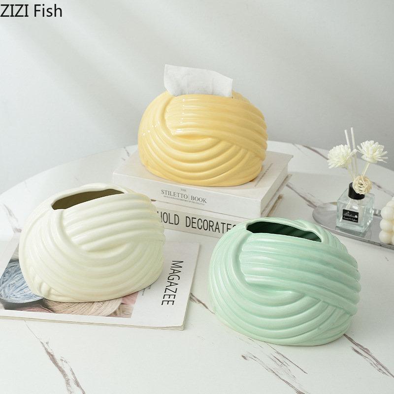 Kreative geknotete Taschentuchbox für den Wohnzimmertisch, ausziehbare Papierbox, Keramik-Taschentuchaufbewahrung, Ornamente, nordische Heimdekoration, Kunst