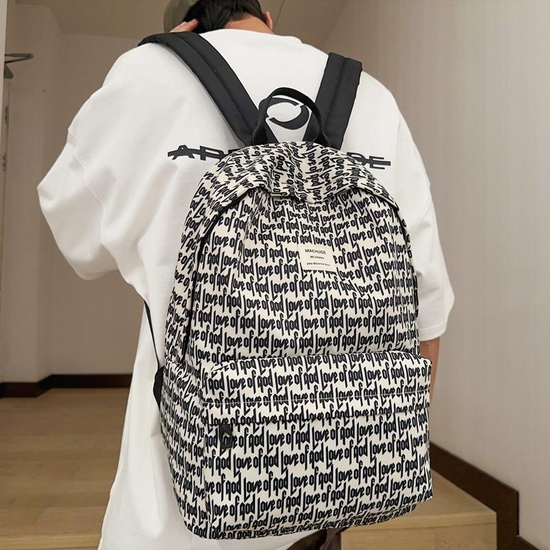 Print Backpack Large Capacity Student Schoolbag Men Letter Backpack