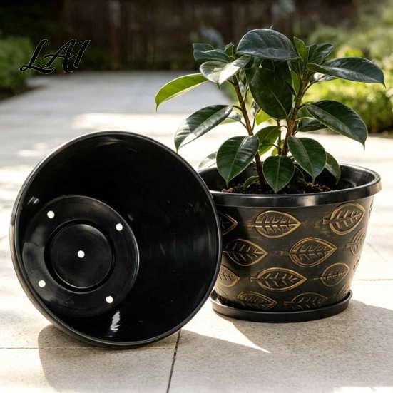 Garden Supplies for Flowers 11 Inch Flower Pots Leaf Embossed Plastic Planters with Drainage Hole Retro Breathable Containers Indoor Outdoor