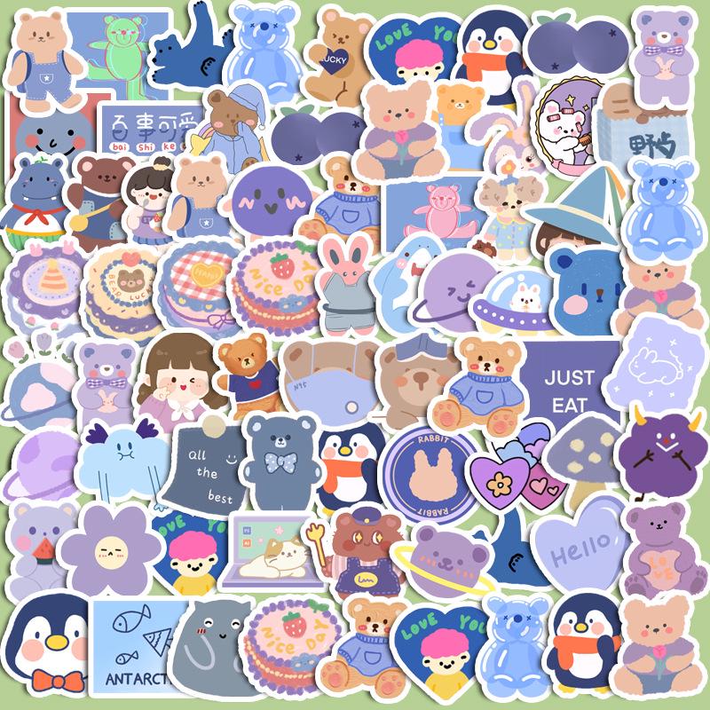 

Adorable Bear & Rabbit Purple Series Stickers for Diaries, Water Bottles, Phones, and iPads - Waterproof Decorations