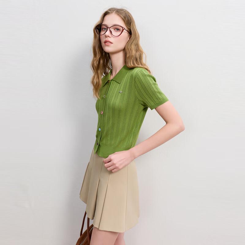 

Sancai Women s Slim-Fit Short Sleeve Lapel Knit Top L