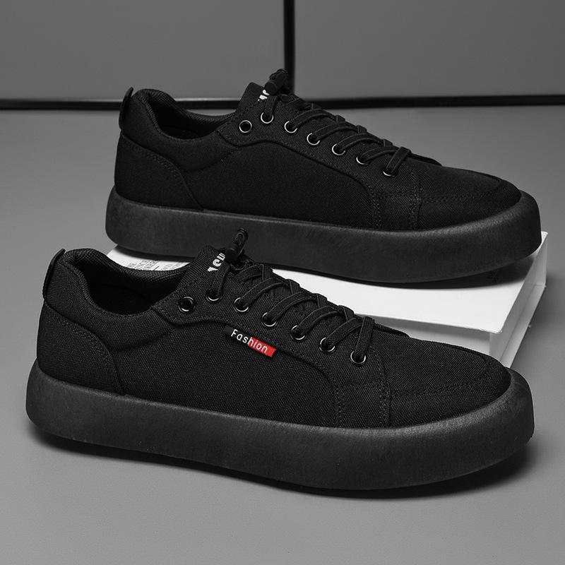 

Весна 2025 года, новые мужские черные парусиновые туфли, повседневные туфли для скейтбординга, дышащие, корейская версия, модные спортивные, трендовые одиночные туфли 39