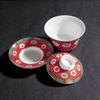 Traditional Chinese Jingdezhen Ceramic Tureen Porcelain Gaiwan Red Tea Cup Drinkware Bowl Longevity