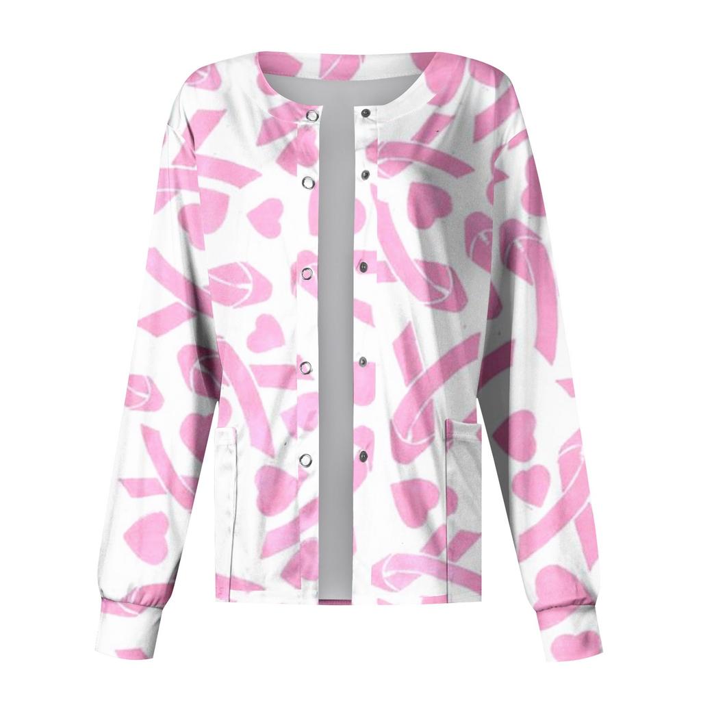 Kvinner langermet mønsterlomme Fungerer Halloween-trykk Stående krage Enkeltspent beskyttelsesoverall Cardigan jakke Topp